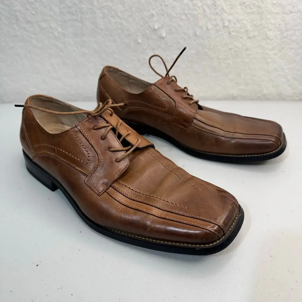Stacy Adams Corrado Brown Leather Oxford Lace-Up Dress Shoes Square Toe Men’s 10